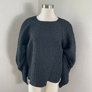 Express Womens Medium Black Textured Blouse Long Sleeve Shirt Top